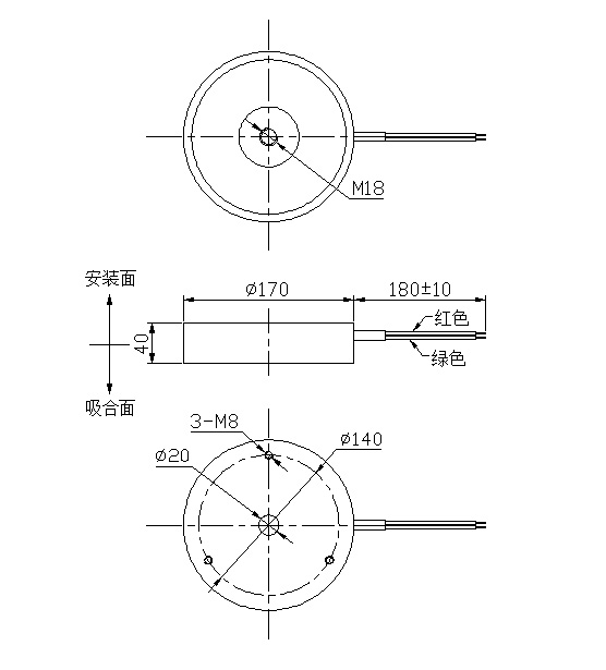 圓形電永磁吸盤SDL-DYC17040A-24L04尺寸圖