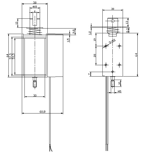 框架推拉式電磁鐵產品尺寸圖